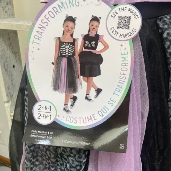 Childs Reversible Black And Purple Cat/ Skeleton Costume Sizesmall  4-6 - Picture 2 of 5